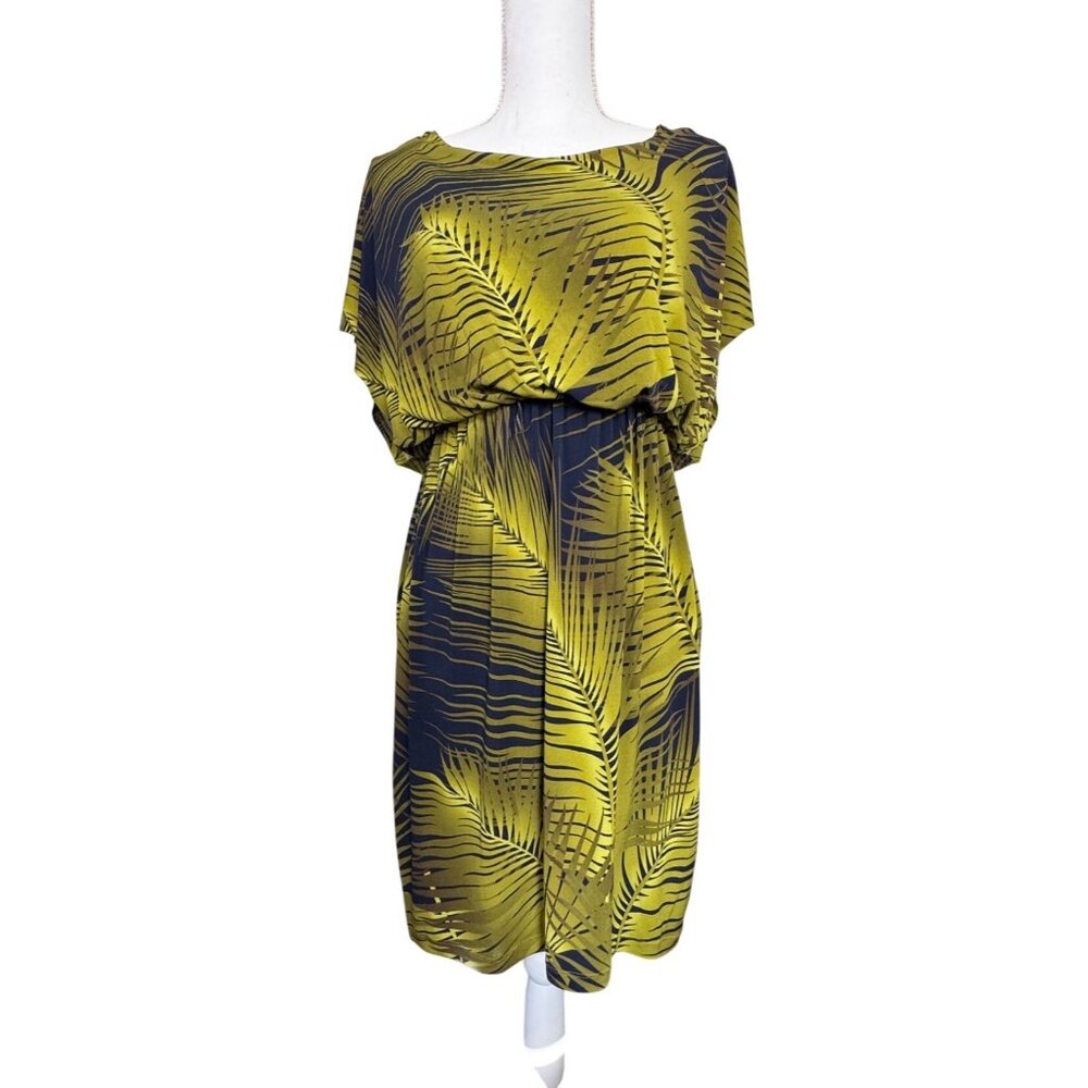 Womens Yellow & Black Palm Print Dress Valerie Bertinelli Size 8 NWT Polyester/S